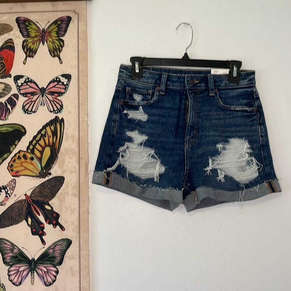 American Eagle dark distressed denim shorts - size 4